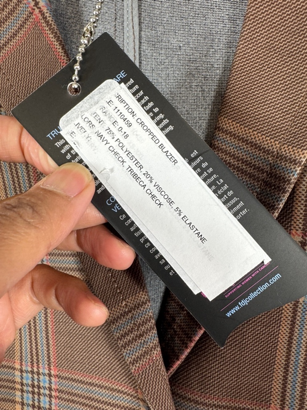 FDJ Brown Plaid Cropped Boxy Blazer Size 6 Tailored Preppy Chic Jacket Academia - Picture 5 of 13
